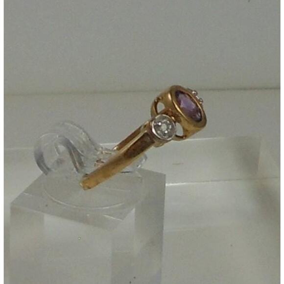 Vintage 10K Gold Natural Diamond Purple Amethyst Ring Size 6.5 NOS 8mm 2.2grams - Picture 7 of 9
